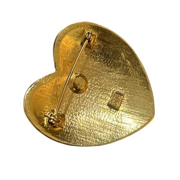 Vintage Y2K Gold Plated Red Enamel Crystal Rhinestone Queen Of Heart Brooch - Picture 3 of 5